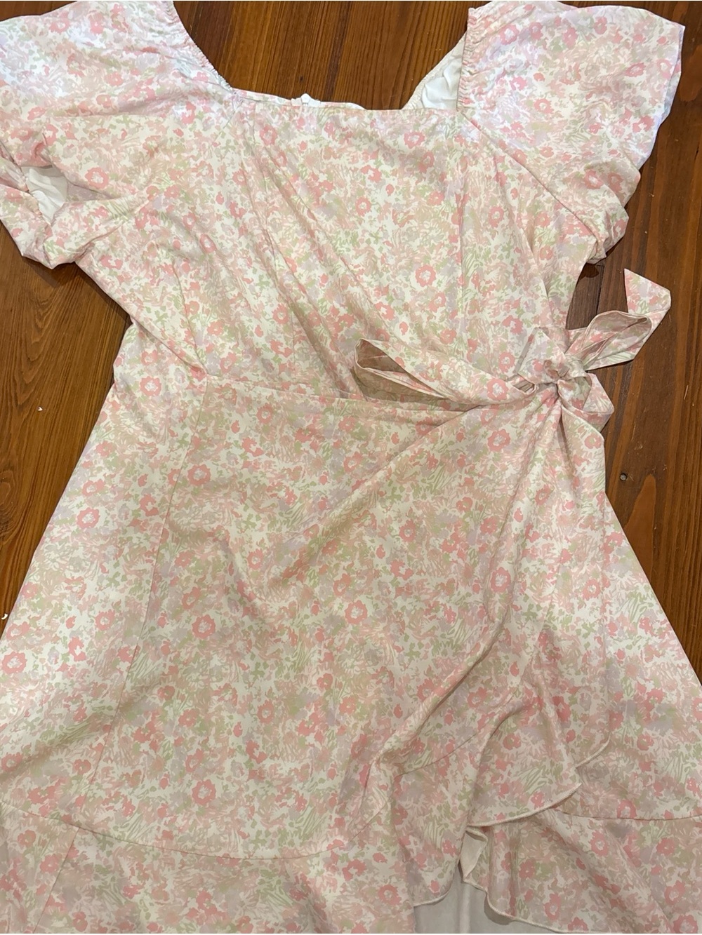 Pink Floral Wrap Dress with Ruffle Hem
